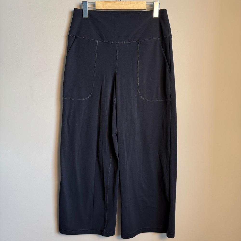 Tuff Veda Black Wide Leg Crop Yoga Pants High Rise Pockets Women's Medium